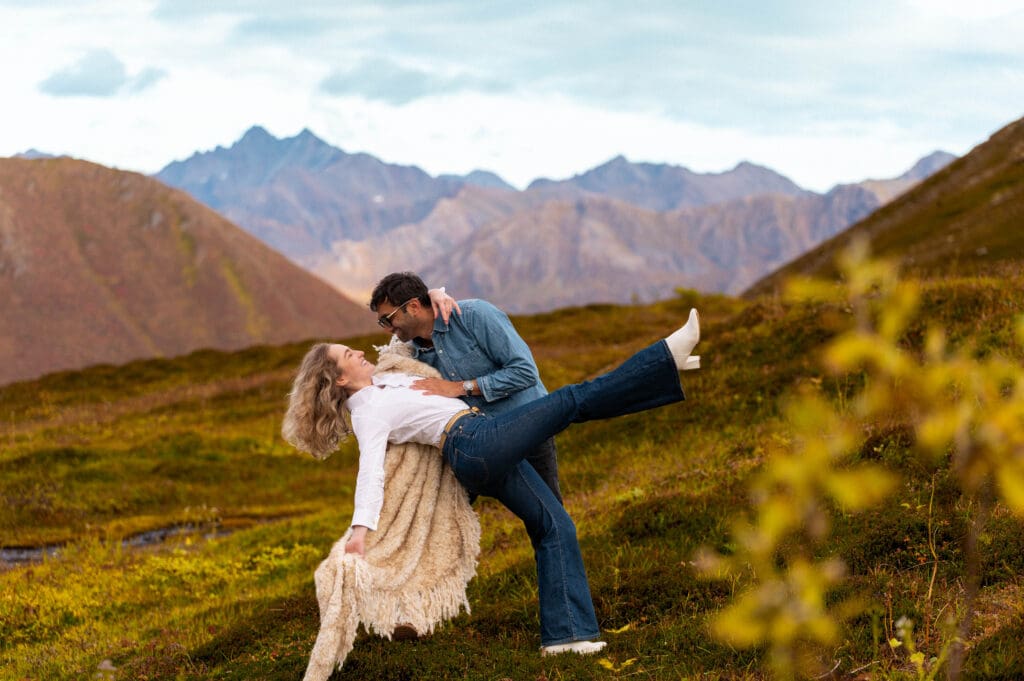 hatcher pass fun engagement photo dip pose