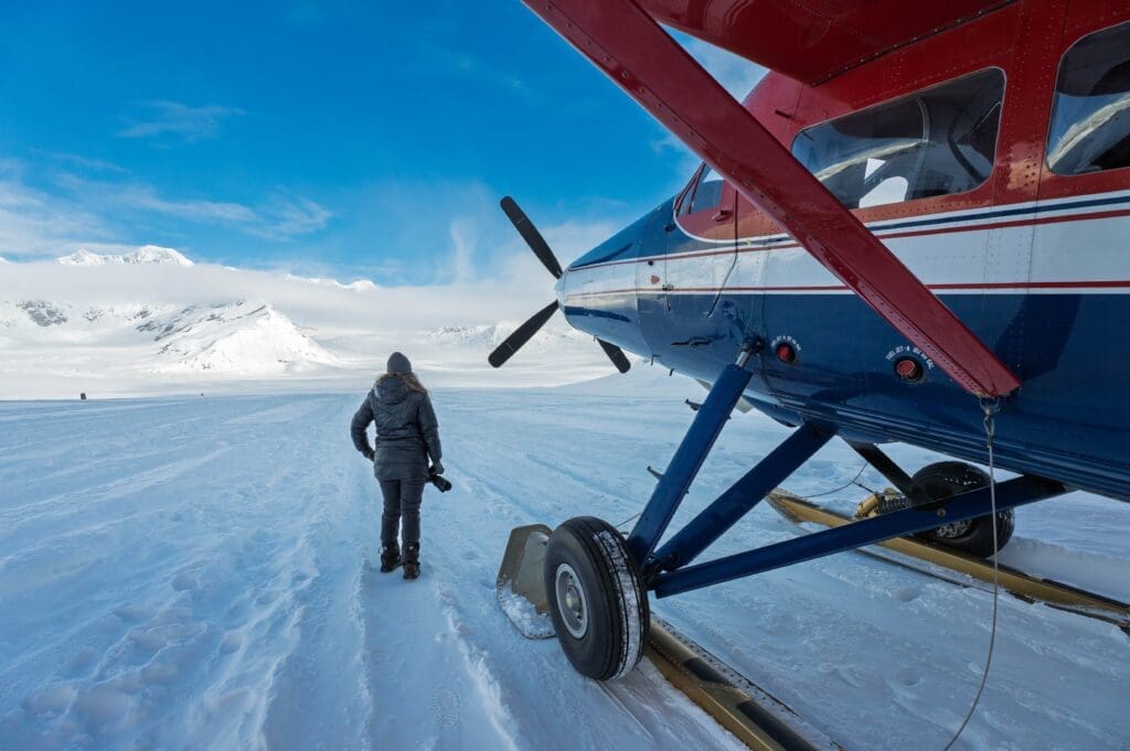 Denali Elopement photographer on top of glacier