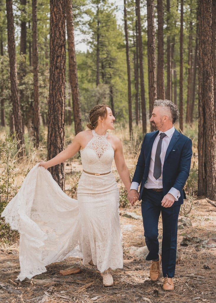 walking and swaying dress arizona elopement